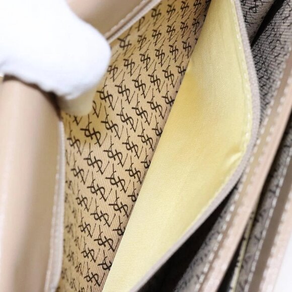 SAINT LAURENT Embossing Shoulder Bag Leather Beige Gold Auth 137993 - Picture 12 of 16